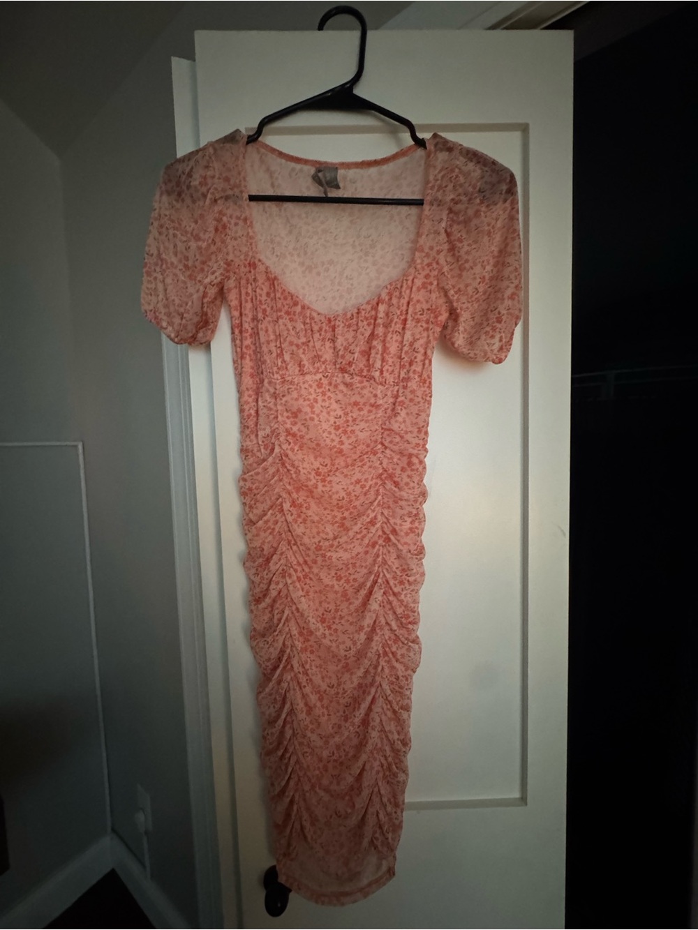 ASOS Sheer Pink Floral Ruched Mini Dress